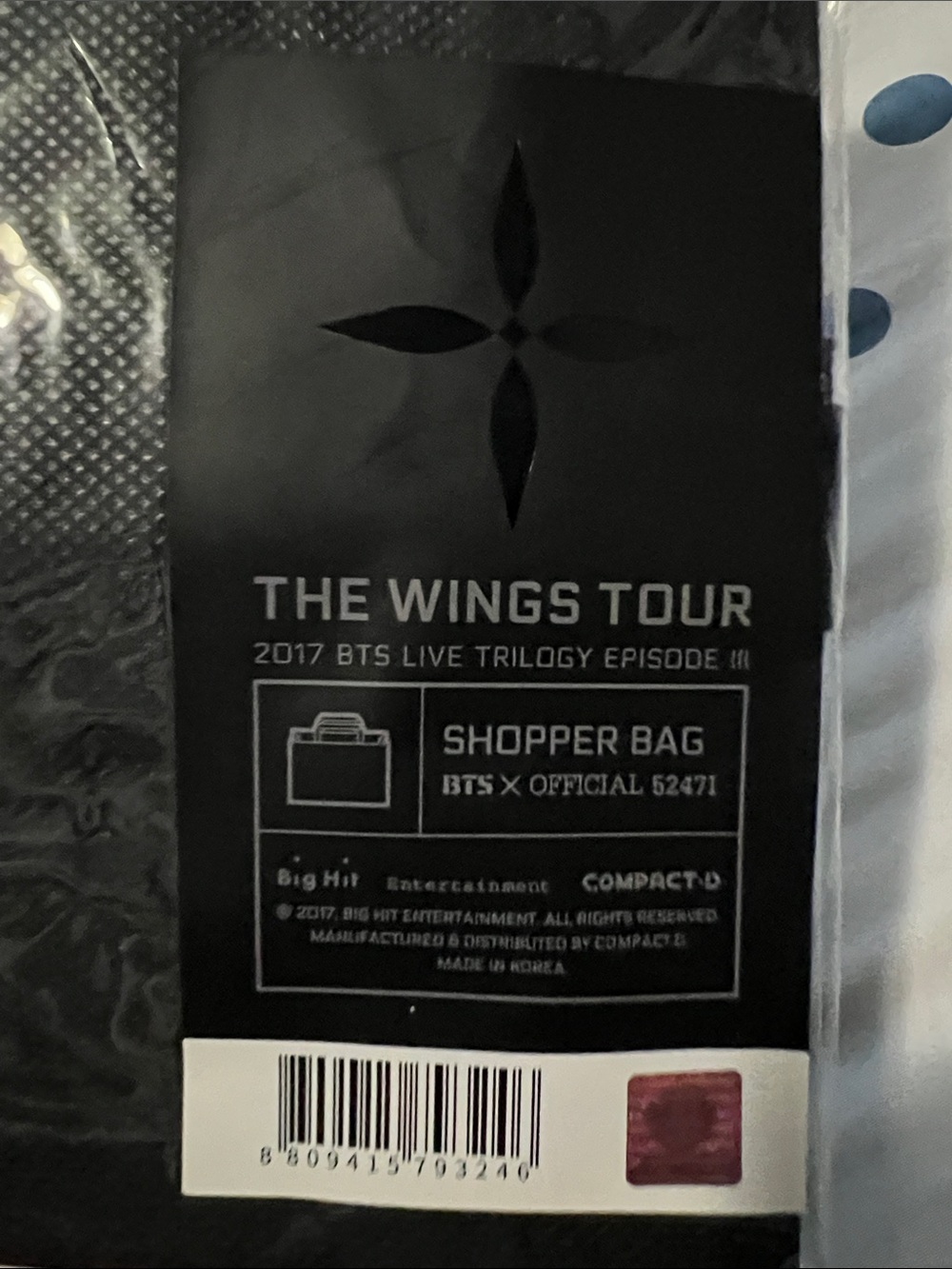 BTS The Wings Tour Black Shopper Bag - Picture 6 of 6